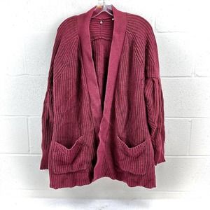 Anthropologie Knitted & Knotted Posie Longline Cardigan Puff Sleeves Red Sz M